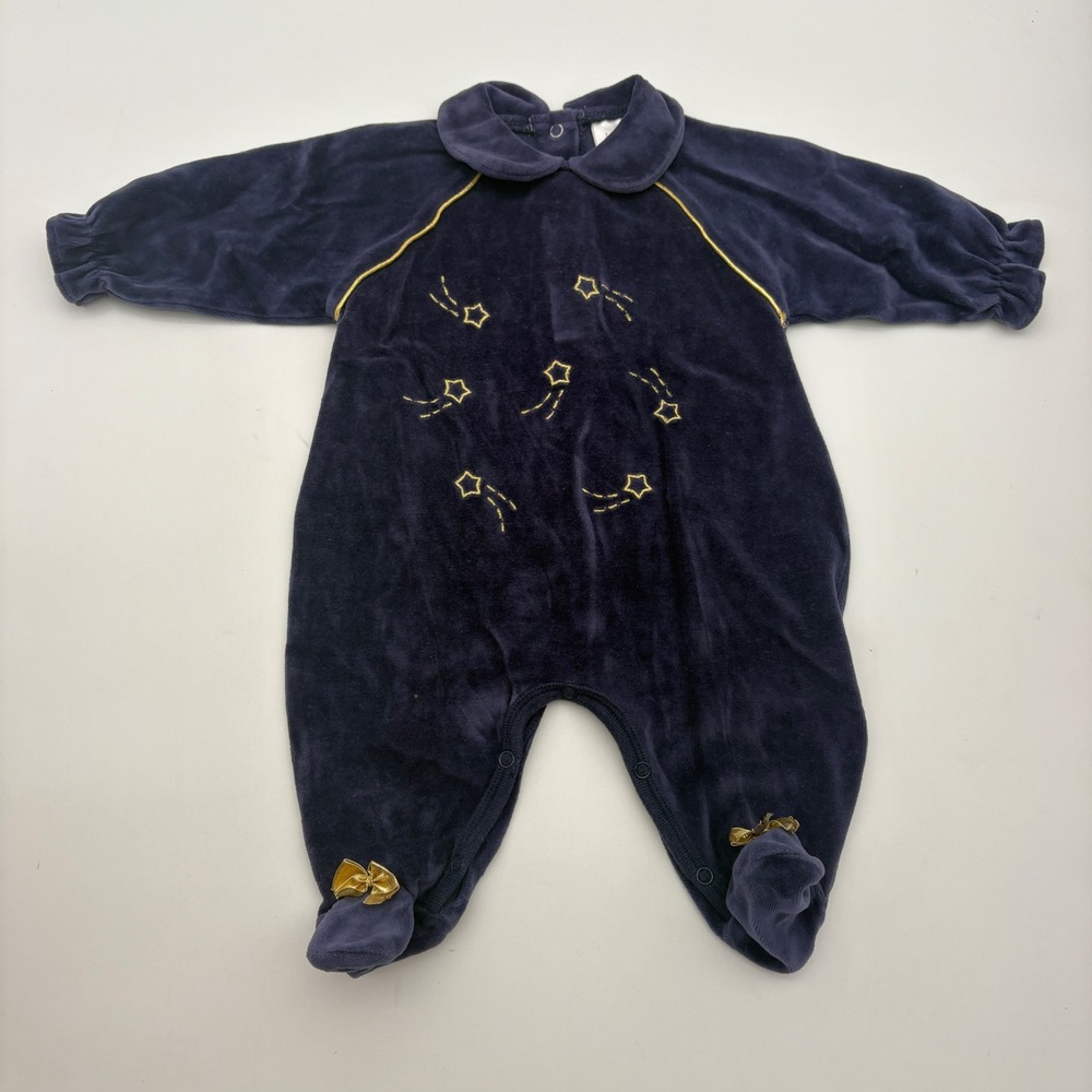 Vintage Baby‎ Rageous Navy Blue Velour Shooting Star Footed Romper 3M Macau